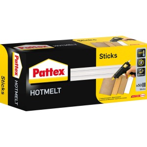 Packung Pattex Heißkleber Sticks Hotmelt, 50 transparente Klebesticks für Heißklebepistolen.