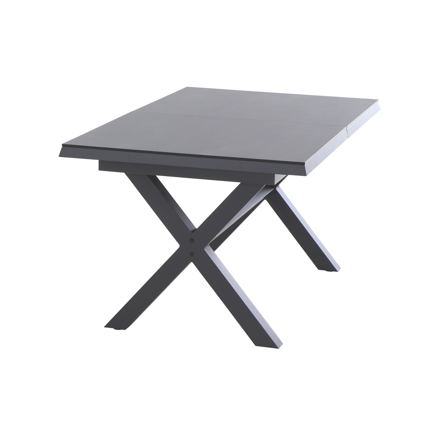 Ausziehbarer Siena Garden Gartentisch Ferrostone, 100x260 cm, mit modernem X-förmigen Untergestell.
