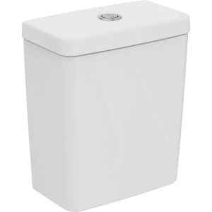 Weißer Ideal Standard Connect Cube Aufputzspülkasten mit Zulauf unten.