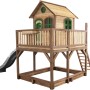Axi Liam Spielhaus aus Holz mit Rutsche, Leiter und Sandkasten in Braun, Grün und Grau.