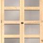 Karibu Gartenhaus Mühlentrup 3: Doppeltür aus naturbelassenem Holz mit Glaseinsätzen.