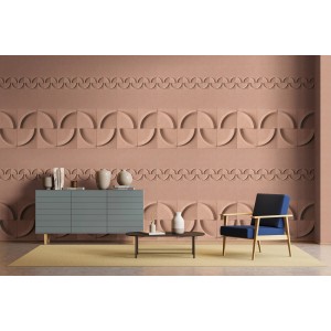 Wohnraum mit brauner Marburg Vliestapete Shades Iconic 7 mit grafischem Muster.