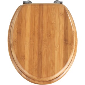 Wenko WC-Sitz Bambus Braun, Toilettensitz aus hellem Bambusholz mit Chrom-Metallbefestigung.