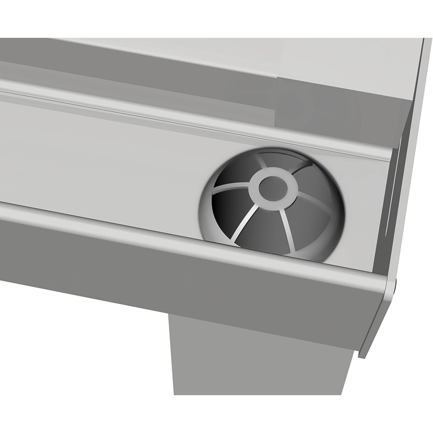 Detailaufnahme der integrierten Dachentwässerung der weißen Terrassenüberdachung Basic aus Glas.