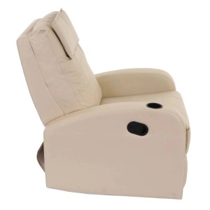 Cremefarbener MCW Relaxsessel Brüssel mit Becherhalter und verstellbarer Rückenlehne.