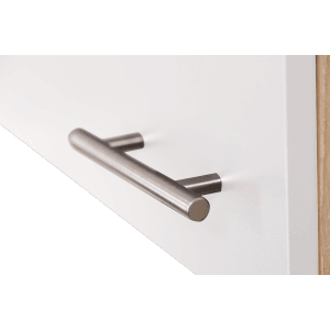 Detailaufnahme: Weißer Respekta Oberschrank Merle mit Metallgriff.