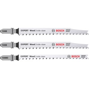 Bosch Expert Stichsägeblatt Set für Holz, 3-teilig: 2x T308B, 1x T308BO für saubere Schnitte.