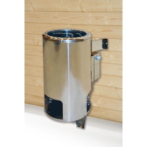 Weka Saunaofen Klassik 3,6 kW, Wandausführung aus Edelstahl mit Saunasteinen.