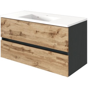 Held Möbel Einzelwaschtisch Bari 100 cm, Eiche Natur/Anthrazit, mit Softclose.