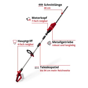 Einhell Akku-Teleskop-Heckenschere GE-HH 18/45 Li T Solo: Heckenschneider mit Teleskopstiel für hohe Hecken.