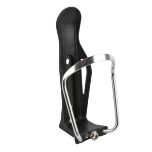 Fischer Trinkflaschenhalter, verstellbar, aus Kunststoff in Schwarz und Silber.