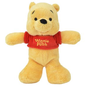 Gelbe Winnie Puuh Plüschfigur, 20 cm, mit rotem Shirt. Disney Weihnachtsdeko.