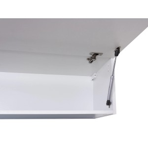 Weißer Flex-Well Hängeschrank Joelina (100 cm) mit geöffneter Klappe und Gasdruckfeder.