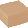 Quadratische, braune Pappbox (125x125x65 mm) mit Deckel, geeignet zum Basteln und Bemalen.