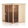 Finntherm Sauna Oda aus Naturholz mit Glastür, 244x194 cm, 40 mm Wandstärke.