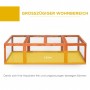 Langer PawHut Kleintierstall aus hellem Tannenholz mit Maschendraht, aufklappbarem Dach und 1,62m² Freilauf.