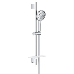 Grohe Brausestangen-Set Vitalio Joy+ 120 Chrom mit Handbrause, 3 Strahlarten und Ablage.