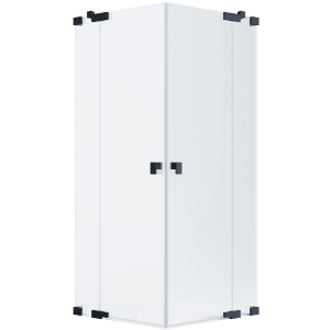 Schöner Wohnen Eckdusche mit zwei Drehtüren und Festteilen, schwarzmatte Beschläge, 80x80x200 cm.