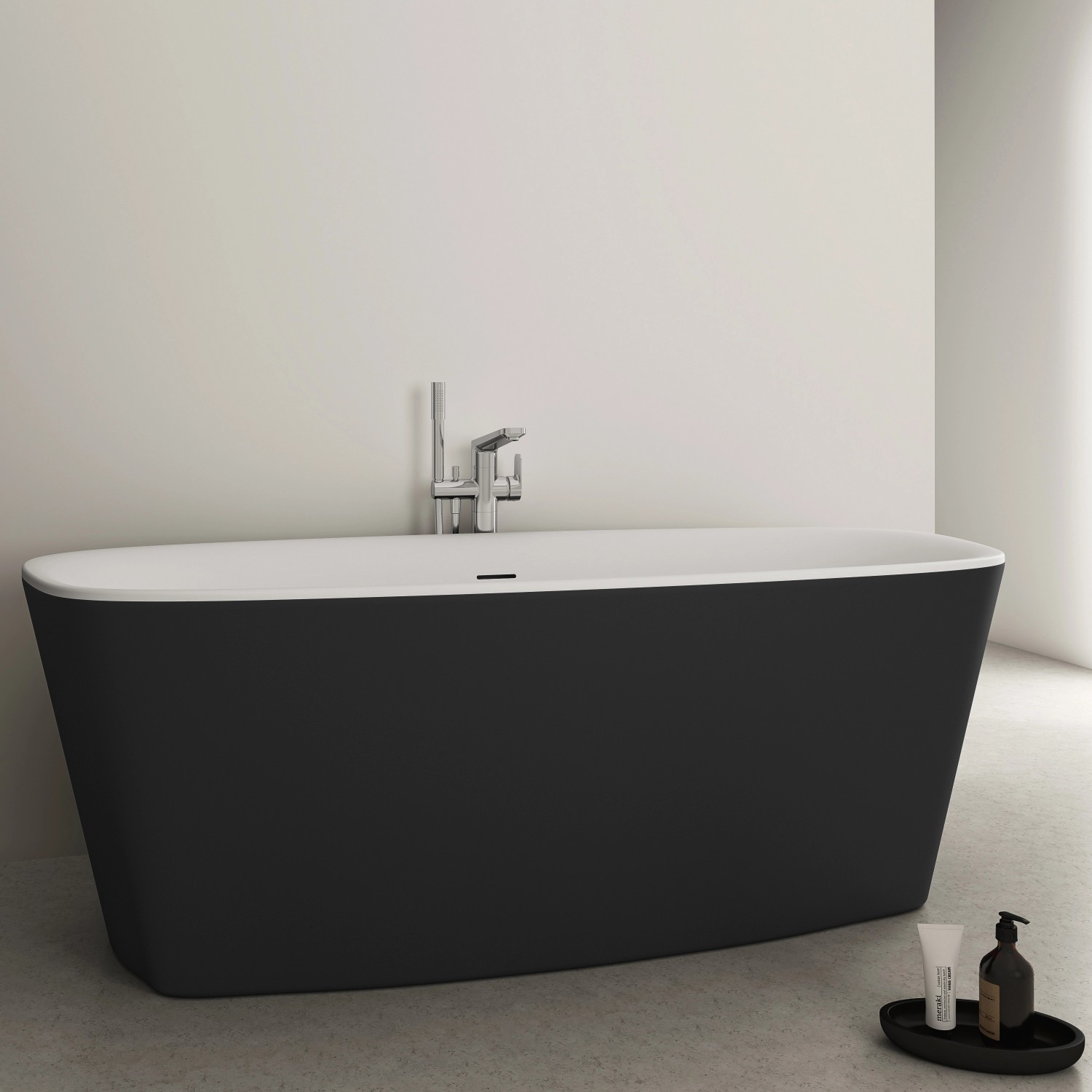 Freistehende Ideal Standard Badewanne Dea, oval, 170x75 cm, in Schwarz Matt.