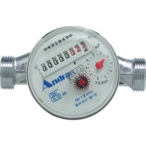 Wasserzähler AG 26,4 mm (R 3/4) zur Verbrauchskontrolle. Geeichtes Kaltwasser-Messgerät für Hauswasser.