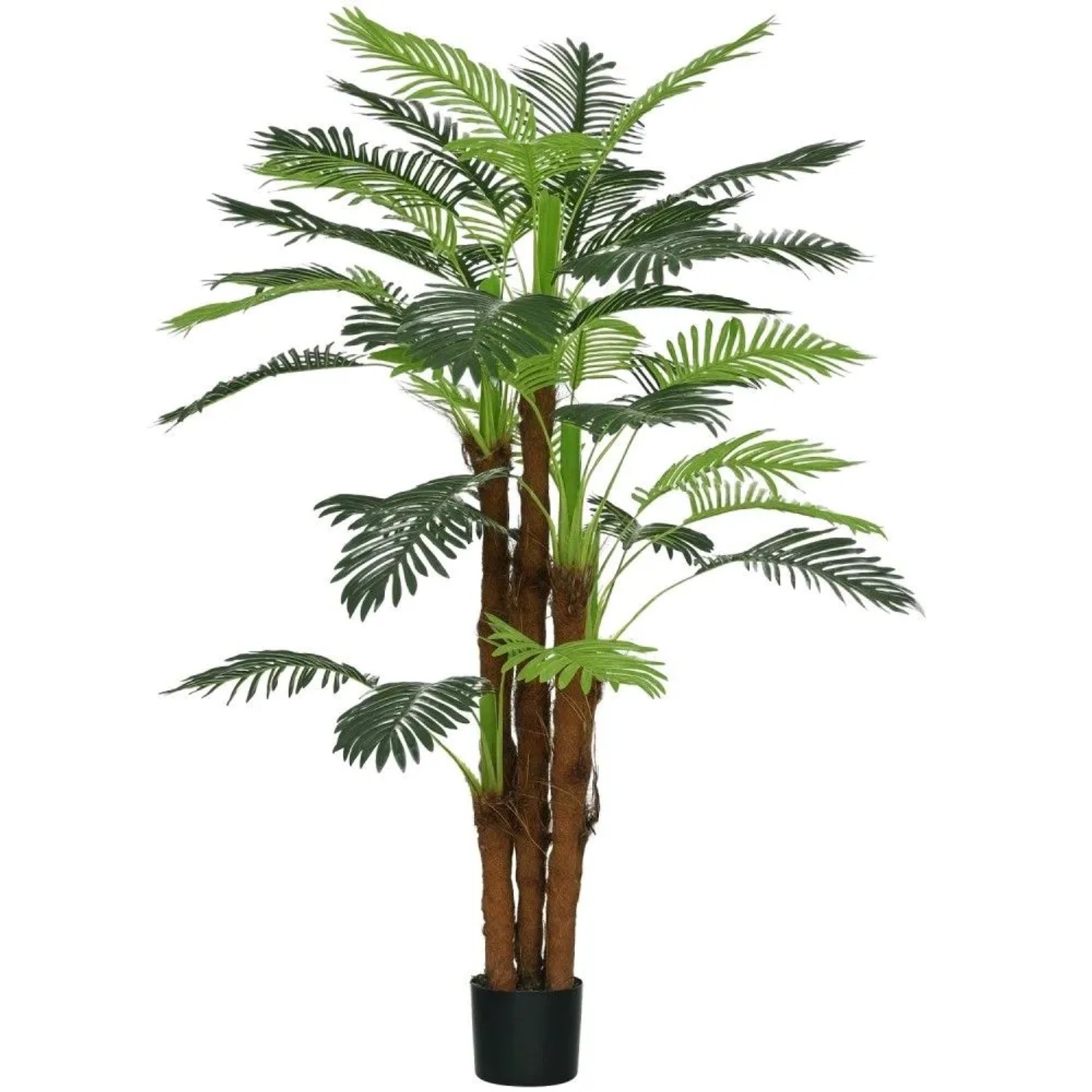 HOMCOM Kunstpalme 160cm hoch mit 36 grünen Blättern und braunen Stämmen in schwarzem Topf. Realistische Hausbaum-Dekoration.