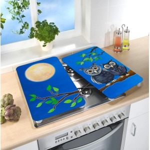 Wenko Herdabdeckplatten Eule, 2er Set Universal für alle Herdarten, mit Eulen Motiven.