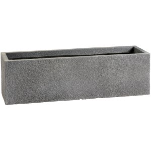 Anthrazitfarbener Pflanzkasten (79 cm) aus Fibreclay mit rauer Oberfläche für den Außenbereich.