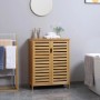 Kleankin Badezimmerschrank aus hellem Bambus Naturholz mit zwei Lamellentüren im Bad. Praktisches Badregal.