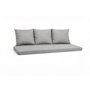 Graues Gartenkissen-Set für 2-Sitzer-Gartensofa, bestehend aus Sitzkissen und Rückenkissen.