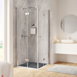 Schulte ExpressPlus Drehfalttür Eckeinstieg, 200x90 cm, Montage auf Fliese im Badezimmer.