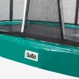 Detailansicht: Grünes Salta First Class Gartentrampolin mit Sicherheitsnetz.