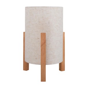 Näve Tischleuchte Matilda: Design-Tischlampe mit Leinen-Schirm und Holzfuß, 32 cm hoch.