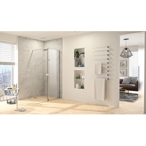 Hüppe Xtensa Pure Walk-In Dusche mit Gleittür, links montiert, 160-180x200 cm.