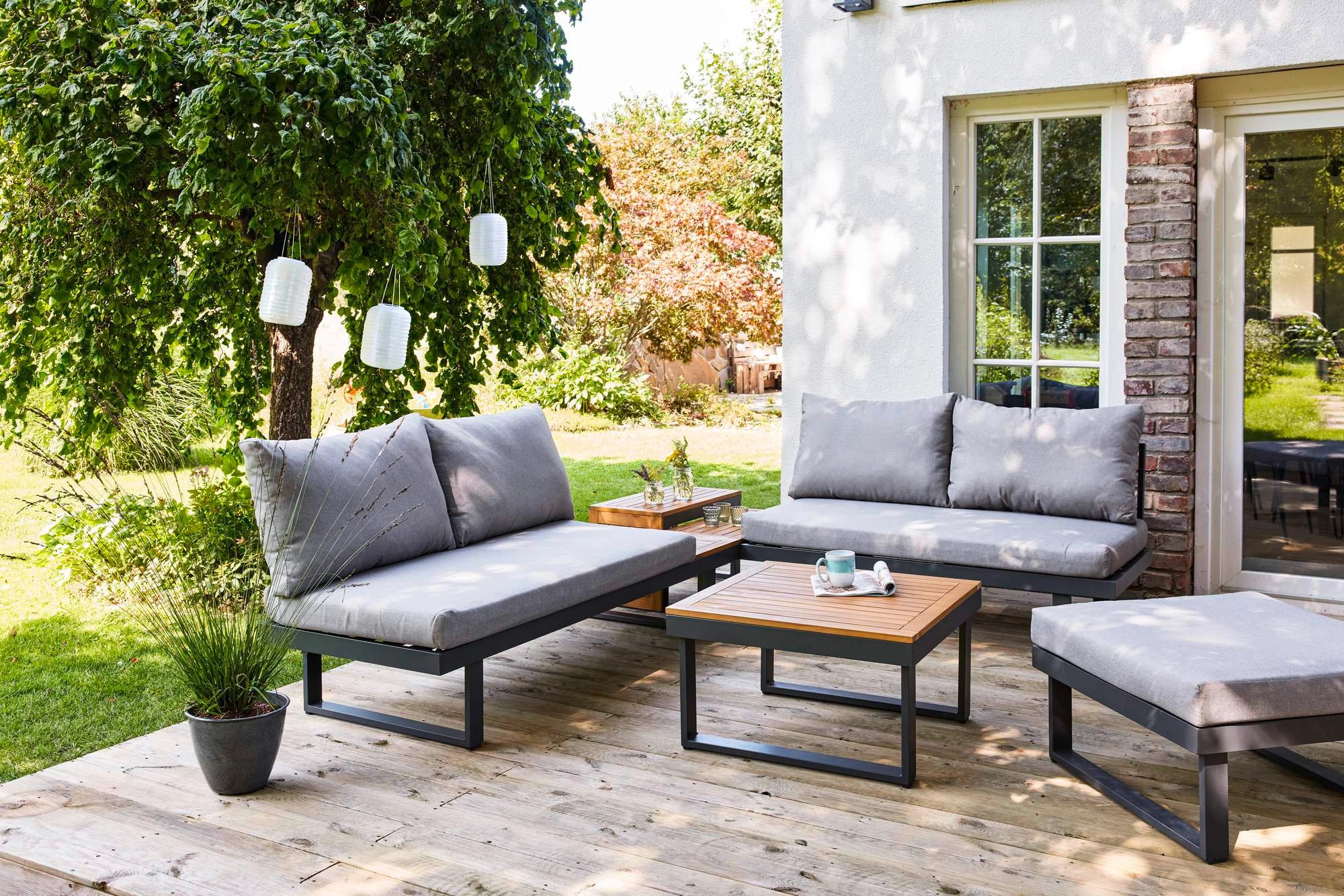 LoungeSet Lipson 3teilig aus Akazienholz und Aluminium Grau kaufen