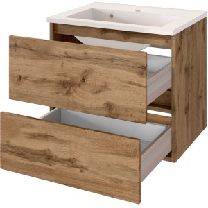 Held Möbel Einzelwaschtisch Verona, 60 cm, Eiche Natur Matt, mit zwei offenen Schubladen.