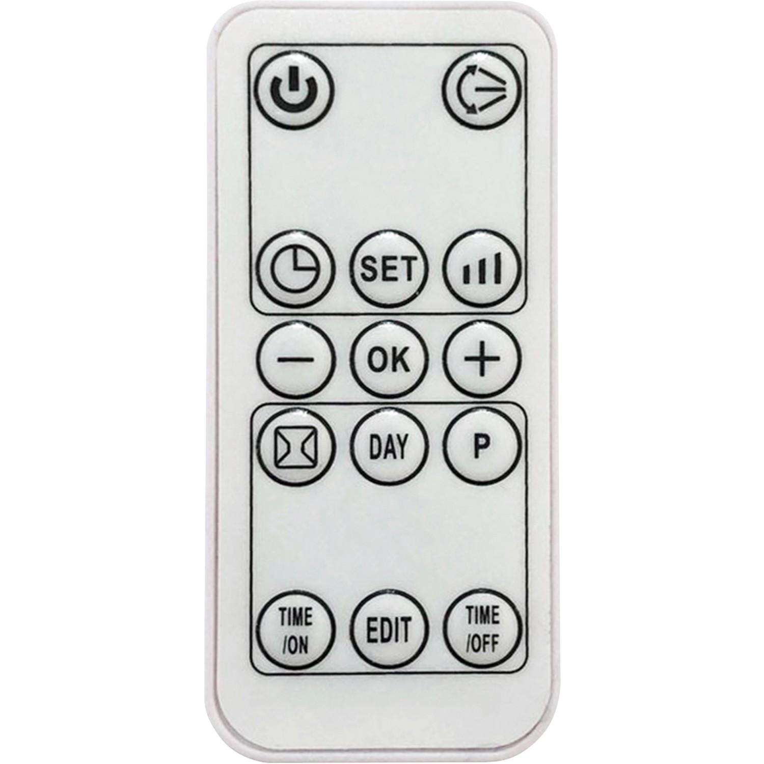 Fernbedienung für OBI Keramik-Wandheizlüfter, silberfarben, mit Tasten für Timer, Temperatur und Modus.