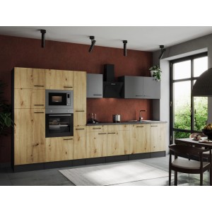 Respekta Küchenzeile Oliver 370 cm Artisan Eiche / Grau Matt