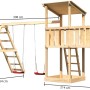 Karibu Spielturm Anna mit Doppelschaukel, Klettergerüst und Anbauplattform aus Holz.