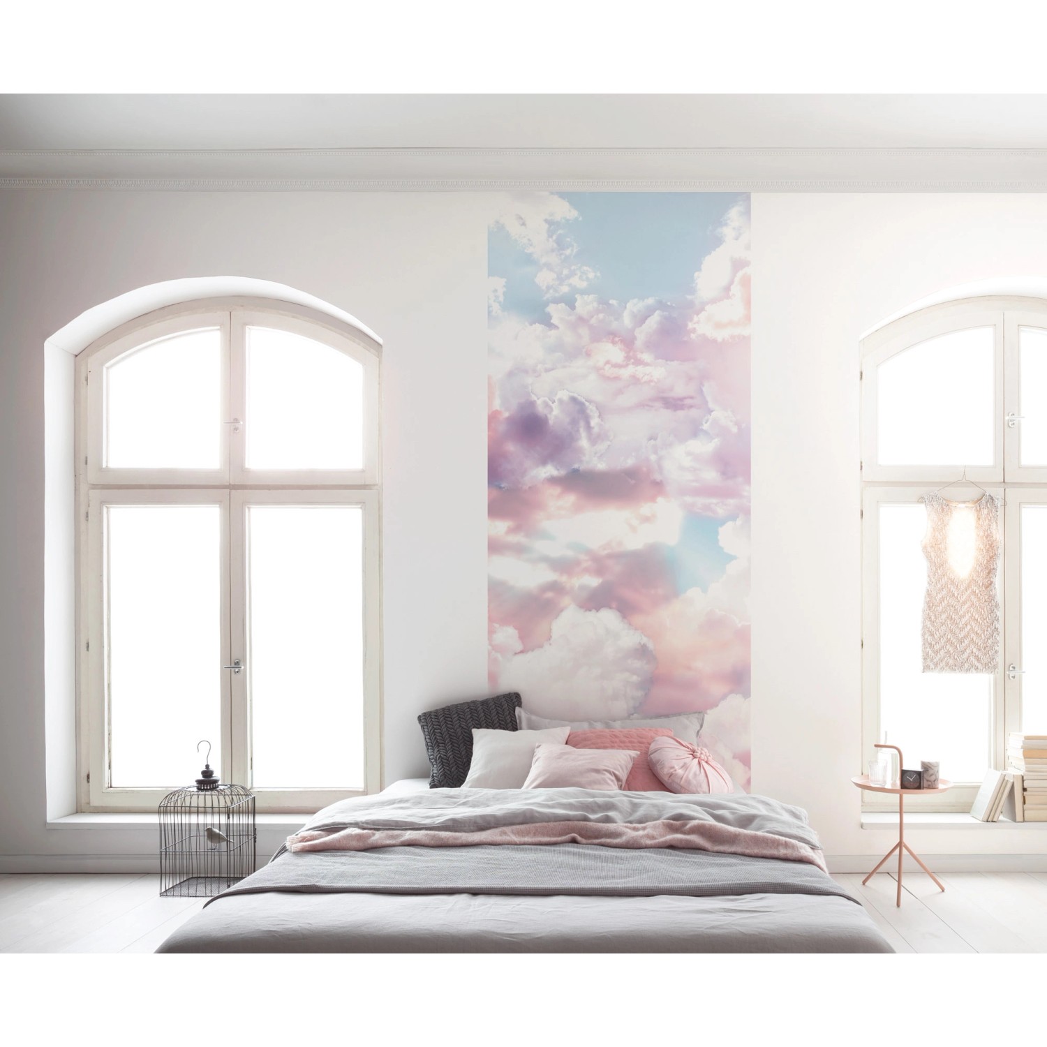 Komar Vlies Fototapete Clouds Panel im Schlafzimmer, Wolken in Pastellfarben.