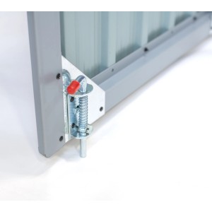 Detailaufnahme: Verriegelung der grauen Westmann Müllbox 2-fach, Universalbox.