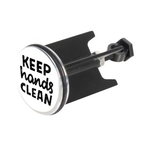 Wenko Waschbeckenstöpsel Pluggy Mod. Keep Clean, schwarz mit Spruch.