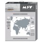 Verpackung des MSV WC-Sitz World Grau-Weiß mit Weltkarten-Motiv und Hinweisen zu Easy Clean und Soft-Close.