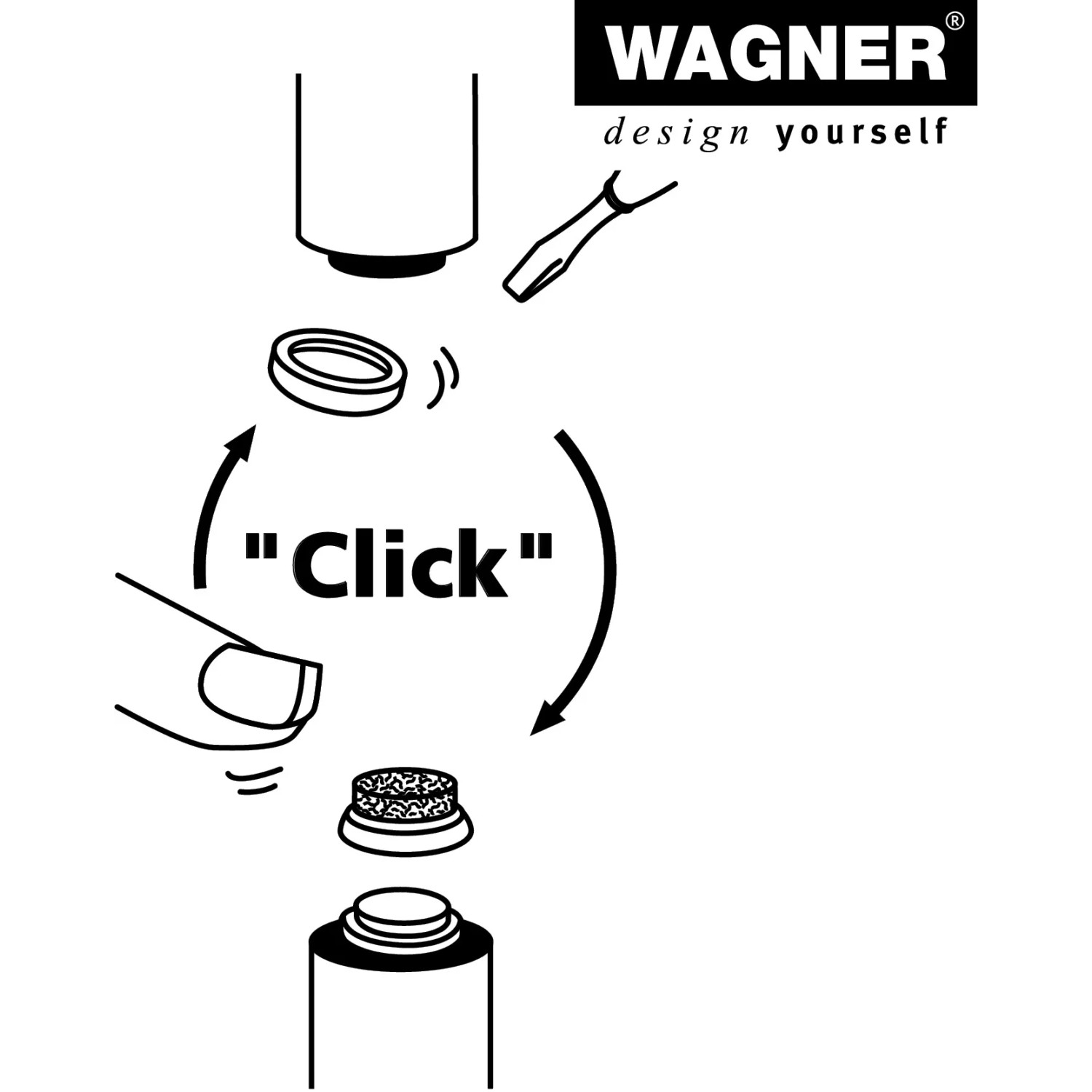 Montageanleitung: Wagner Verstellfuß Justus Slim QuickClick Möbelbein Gleiteinsatz einklicken.