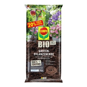 COMPO BIO Garten-Pflanzerde 75L Sack, torffrei für Garten, Terrasse & Balkon.