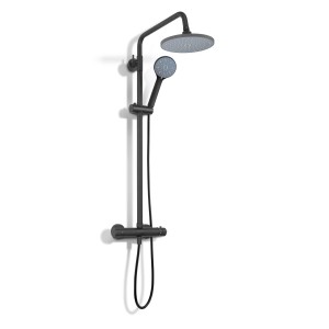 Schwarzes, mattes baliv Überkopfbrause-Set KBS-23.90 mit Hand- und Kopfbrause für die Dusche.
