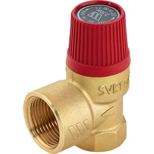 Membran-Sicherheitsventil für Heizung, 1/2" x 3/4", 2,5 bar, aus Messing mit roter Kappe.