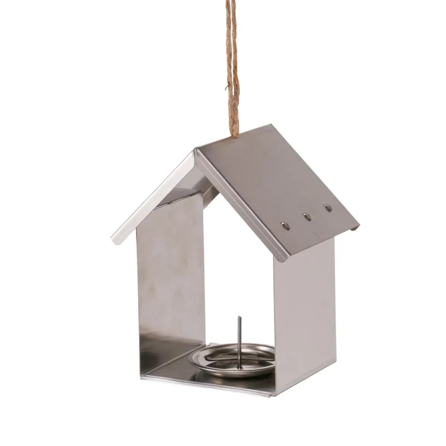 Silberne Boltze Vogelfutterstation Azulla aus Edelstahl für den Garten.
