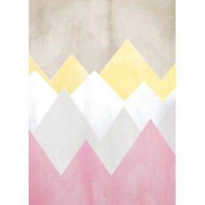 Komar Wandbild mit abstraktem Bergmotiv in Rosa, Weiß, Gelb und Beige, 50x70 cm.