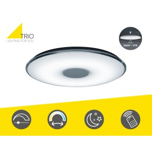 Moderne, weiße Trio LED-Deckenleuchte Tokyo aus Acryl und Metall mit Fernbedienung.