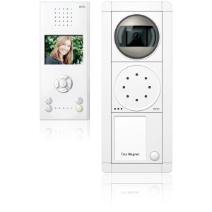 Ritto Video-Set Freisprech für 1 Wohneinheit, weiße Türsprechanlage mit Kamera und Display.